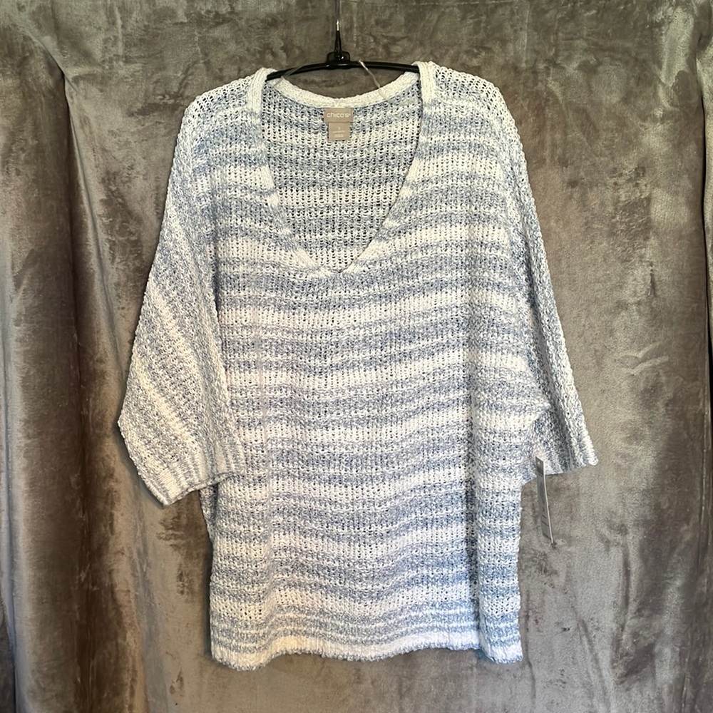 NWT Chico’s Size 3 (16) Pullover Sweater V-neck Tape Yarn Sweater 3/4 Sleeves